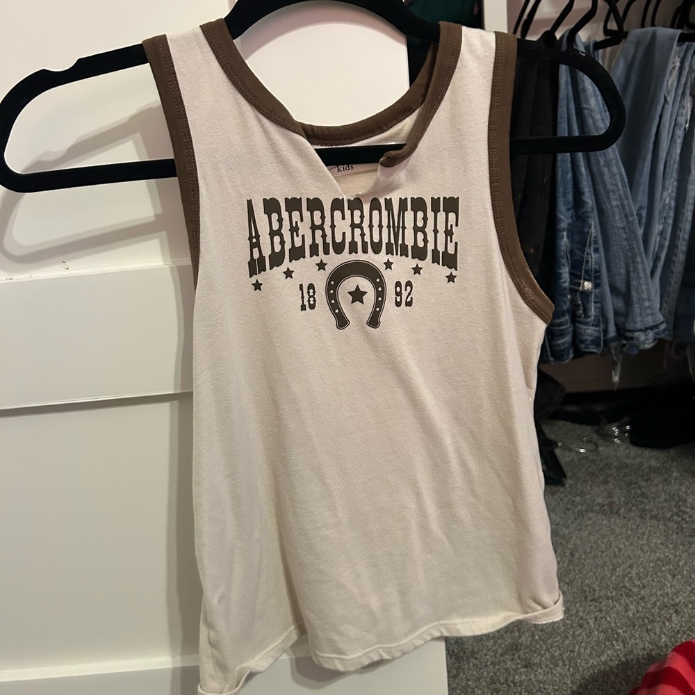 Abercrombie Kids White and Brown Logo Tank